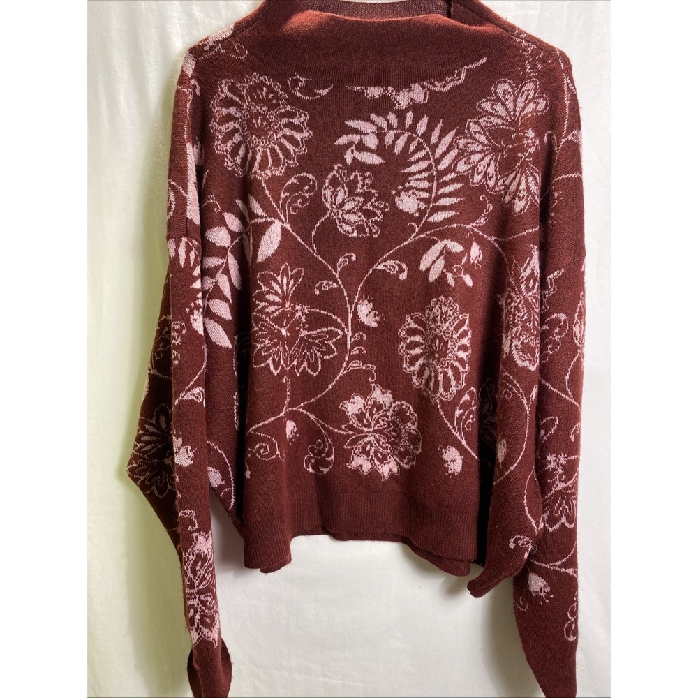 Oversized Floral Kate & Sam Womens Sweater XL Maroon Pink Mock Neck Winter Top